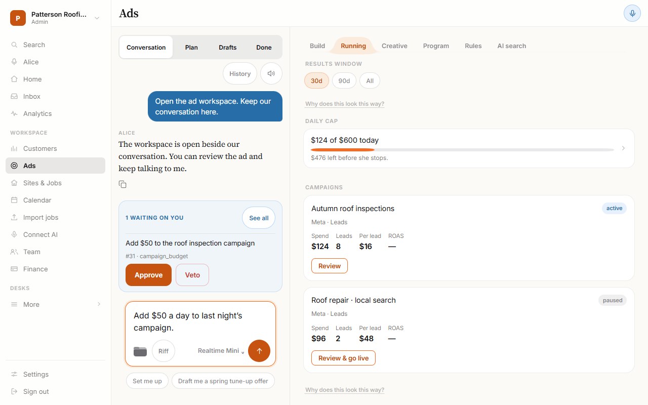 Example Loggia workspace reviewing a campaign budget change